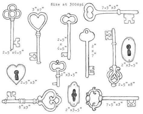 Key Illustration Graphic Design, How To Draw A Key, Key Drawing Simple, Skeleton Key Drawing, Line Border Design, Key Doodle, Keys Illustration, Antique Key Tattoos, Anime Colouring