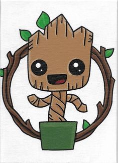 Marvel Painting Ideas Easy, Groot Painting, Groot Drawing, Baby Groot Drawing, Marvel Clothing, Sick Drawings, Marvel Paintings, Wrist Tattoo Designs, Alice In Wonderland Drawings