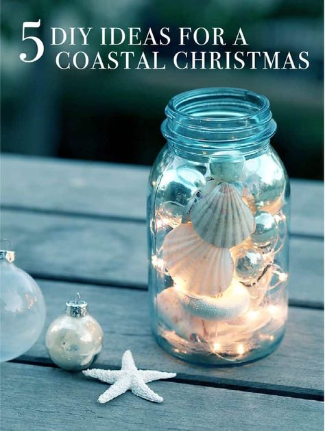 Fairy Lights Diy, Maritime Decor, Seashell Projects, Beachy Christmas, Shell Crafts Diy, Mason Jar Crafts Diy, Beach Diy, Christmas Jars, Coastal Christmas