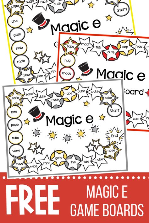 free magic e game boards Magic E Games, Magic E Activities, Magic E Rule, Cvce Games, Cvce Activities, Magic E Words, Phonological Awareness Activities, Reading Phonics, First Grade Phonics