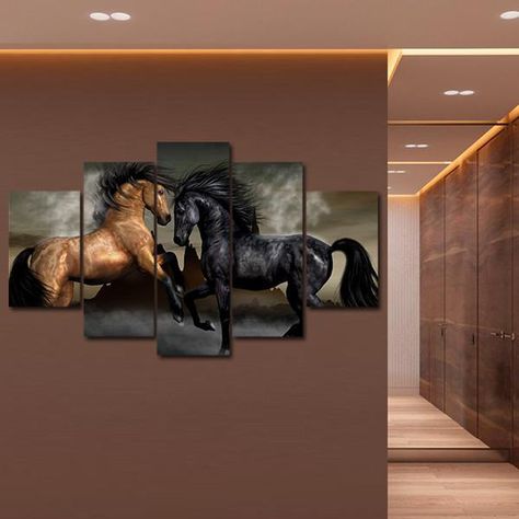 Horses Multi Panel Canvas Wall Art by ElephantStock will complement any type of room and become an amazing focal point. Our artworks are all Ready-To-Hang and Hassle-Free! They come with a pre-installed sawtooth hanger, no assembly needed. Our unique canvases are printed on demand with the highest quality. We use profe Slanted Ceiling Room, Horses Wall Art, Horse Bedroom, Ceiling Room, Old Wood Projects, Cement Look Tile, Horse Room, Travertine Wall Tiles, Marble Wall Tiles