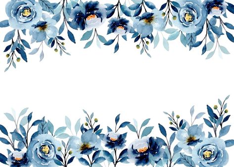 Blue Flower Border, Blue Flowers Images, Blue Floral Border, Invitation Wallpaper, Pastel Backgrounds, Flower Border Png, Background Invitation, Floral Watercolor Background, Floral Graphic Design