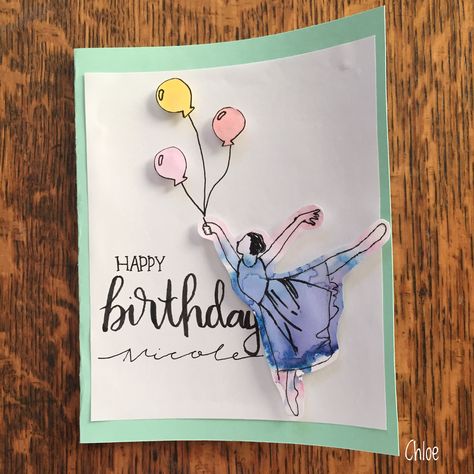 Ballet Birthday Card, Brush Pens Tutorial, Tombow Tutorial, Cards Diy Easy, Dance Cards, Dance Theme, Crayola Supertips, Blending Techniques, Watercolour Effect