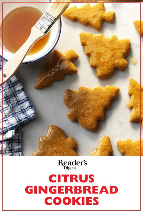 Citrus Gingerbread Cookies, Honey Gingerbread Cookies, Orange Gingerbread Cookies, Gingerbread Cutouts, Ginger Honey Lemon, Lemon Icing, Honey Glaze, Readers Digest, Cookie Icing