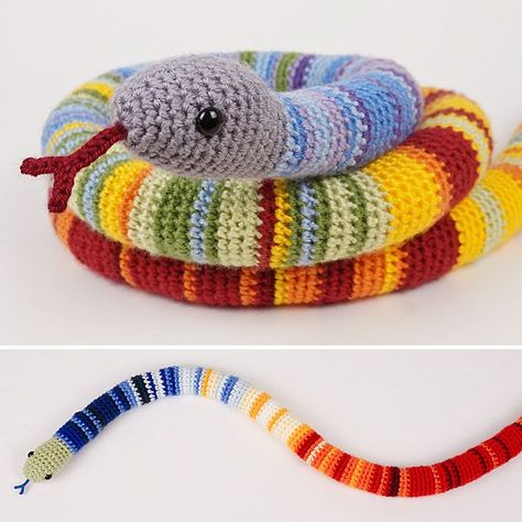 Temperature Snake is an original crochet pattern by June Gilbank.  The Temperature Snake is an amigurumi-style riff on the temperature blanket/scarf, where you crochet one row per day to represent the maximum temperature that day. See the Temperature Snake CAL 2023 Gallery for examples of finished snakes!  Temperature Snake Crochet Pattern: This pattern has several options you can choose between to create a completely custom snake, with two examples so you can get an idea of how all the options 🦎 #Crochetchameleon Crochet Book Snake, Temperature Snake Crochet Pattern, Crochet Temperature Snake, Fidget Crochet Patterns, Temperature Snake Crochet, Crochet Sensory Toys, Fidget Crochet, Temperature Scarf, Knit Snake