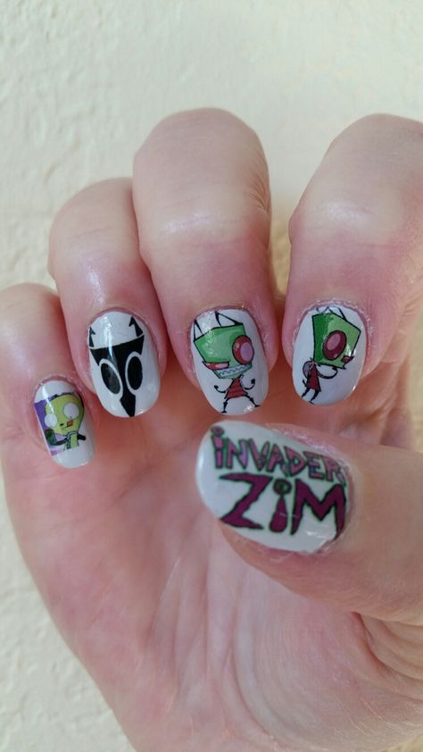 Custom made decals Invader Zim Nails, Themed Nails, Invader Zim, Things I Need, Nail Design, Nail Designs, Custom Made, Nail Art, Nails