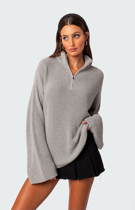 Edikted Amour High Neck Oversized Zip Sweater | PacSun Visionary Fashion, Kids Activewear, Sweater Oversized, Sweater Oversize, Oversize Knit, Fall Fits, Knit Pullover, Clothing Ideas, Cozy Knits