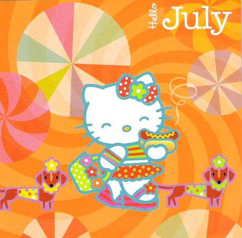 Hello July! | (from the mini Hello Kitty 2010 calendar) | tomo_moko | Flickr July Hello, Hello Kitty Widget, Mini Hello Kitty, Welcome July, Bike Artwork, Hello Sanrio, Kitty Pictures, Hello July, Beach Icon