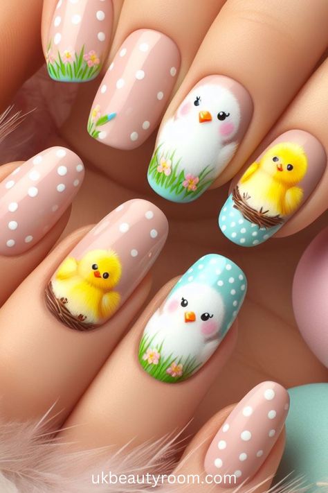 21 Adorable Easter Nail Designs for Spring 2024 Chicken Nails, Designing Nails, Cute Easter Nails, Pastel Nail Art, Nails Easter, Simple Spring Nails, Adorable Bunnies, Classy Nail, Easter Nail