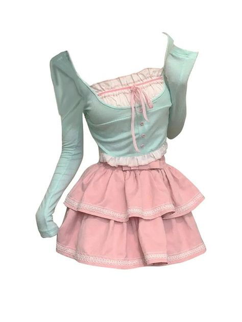 Pastel Lolita Two Piece Outfit Set Outfits Pastel, Lolita Outfits, Pastel Outfit, Brunch Outfit, Cute Top, Outfit Set, Kawaii Fashion, Women's Summer Fashion, Two Piece Outfit