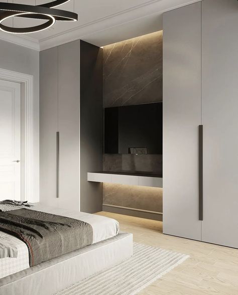 Bedroom Tv With Wardrobe, Bedroom Tv Room Combo, Wardrobe With Tv Unit Modern, Fitted Wardrobe Ideas With Tv, Wardrobe Ideas With Tv, Wardrobe Tv Bedroom, 4x4 Room Design, Wall Closet With Tv, Wall Wardrobe Ideas