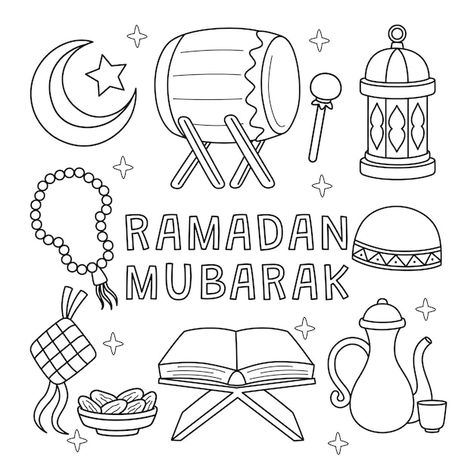 Ramadan Drawing For Kids, Drawing For Ramadan, Ramadan Colouring Pages, Ramadan Coloring Pages Free Printable, Ramadan Kareem Drawing, Ramadhan Coloring, Ramadan Arts And Crafts, Ramadan Doodles, Ramadan Drawings