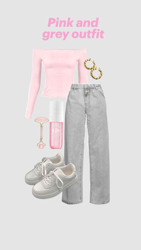 #grey#pink#outfit#selfcareaesthetic Gray And Pink Outfit, Grey Pink Outfit, Pink And Gray Outfit, Grey Pants Outfit, Grey Sweater Outfit, Jogging Outfit, Space Outfit, Grey Sweats, Grey Outfit