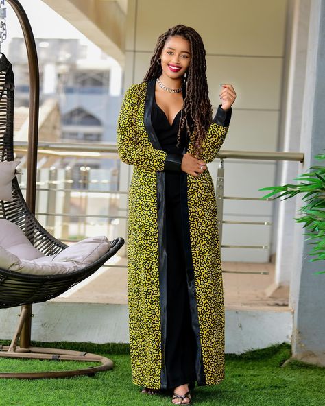 Stylish Long Kimono Jacket Gown Kimono Jacket Styles, Ankara Kimono Dress, Long Gown Ankara, Ankara Kimono Style, Ankara Kimono Jacket, Kimono Ideas, Gown Ankara, Long Kimono Jacket, African Print Kimono