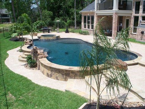 Poolside Landscaping, Gunite Pools, Elevated Pool, Amazing Swimming Pools, Sloped Yard, Pools Backyard Inground, Residential Pool, Diy Swimming Pool, Outdoor Patios