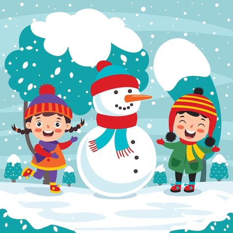 Funny kids having fun on winter season | Premium Vector #Freepik #vector #winter-kids #kids-park #playing #kids-playing Winter Drawing, Sleds For Kids, Winter Drawings, Winter Cartoon, Snow Activities, Winter Pins, Holiday Templates, Happy Winter, Children Playing