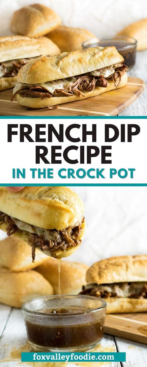 Learn how easy it is to make French Dip in the Crock Pot. This recipe is as simple as adding the ingredients to your slow cooker and letting it infuse your house with the intoxicating aroma of beef simmering in a richly seasoned au jus until it reaches mouthwatering perfection. Beef Sandwiches Crock Pot, Crock Pot French Dip Sandwiches, French Dip Recipe, Crock Pot French Dip, French Dip Au Jus, Crock Pot Sandwiches, French Dip Sandwich Crockpot, French Dip Recipes, French Dip Crock Pot