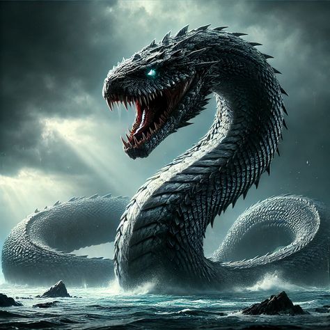 Midgard Serpent Tattoo, Norse Monsters, Fantasy Creatures Art Monsters, Fantasy Serpent, Midgard Serpent, Dragon Serpent, Serpent Dragon, World Serpent, Legendary Monsters