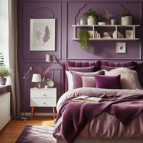 Purple Bedroom Purple Headboard, Purple Monochromatic, Plum Bedroom, Purple Bedroom Ideas, Monochromatic Bedroom, Purple Bedrooms, Sophisticated Bedroom, Purple Bedding, Purple Bedroom