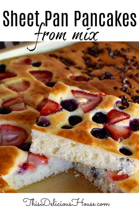 Pancakes In Pan, Pancakes In A 9x13 Pan, Muffin Mix Sheet Pan Pancakes, Sheet Pan Pancakes With Greek Yogurt, Pancake Mix Baked In Oven, Easy Brunch Recipes Simple, Pancake Mix Breakfast Casserole, Sheet Pan Pancakes With Aunt Jemima, Ways To Use Pancake Mix Recipes