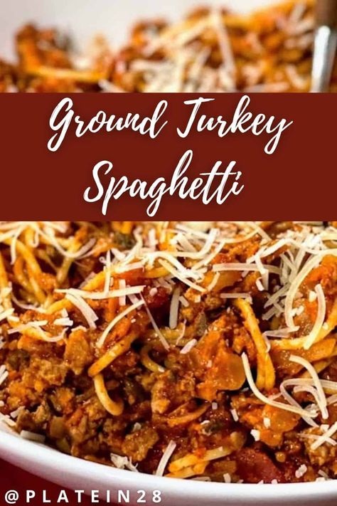 Spaghetti Recipes With Ground Turkey, Baked Turkey Spaghetti, Crockpot Turkey Spaghetti, Baked Ground Turkey Recipes, Ground Turkey Spaghetti Recipes, Ground Turkey And Pasta Recipes, Turkey Spaghetti Casserole, Spaghetti With Turkey Meat, Turkey Spaghetti Recipes