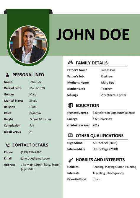 Free Marriage Biodata Maker | Create Biodata Online Marriage Biodata Format For Boy, Biodata Format Download, Marriage Biodata Format, Bio Data For Marriage, Abc School, Biodata Format, Bio Data, Blood Groups, Diy Diwali Decorations