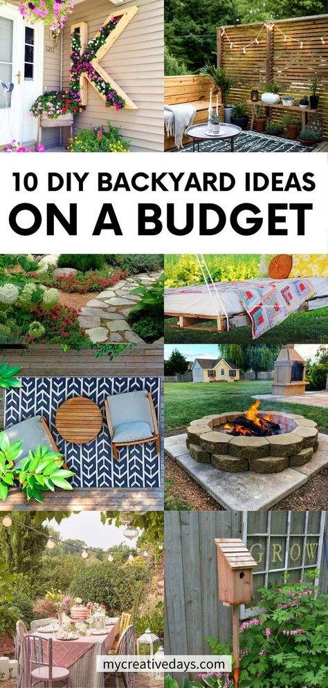 Create your own backyard oasis with our 10 DIY backyard ideas on a budget! From outdoor firepit, patio designs, outdoor décor, and gardening, we have the perfect DIY backyard ideas to create your cheap backyard makeover. For small yards to big spaces, we have the perfect cozy, cool, and cheap backyard ideas. Budget home decorating, DIY home decor Cheap Pool Landscaping Ideas, Easy Diy Backyard Ideas, Diy Firepits, Backyard On A Budget, Garden Ideas Budget Backyard, Diy Backyard Ideas, Pool Diy, Diy Backyard Patio, Landscaping Diy