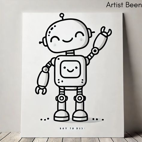 Cartoon Robot Drawings, Robot Drawing Easy, Cute Robot Drawing, Robot Drawing Ideas, Drawing Easy Cartoon, Cartoon Drawing Easy, Robot Drawings, Cartoon Character Drawing, Easy Cartoon Characters