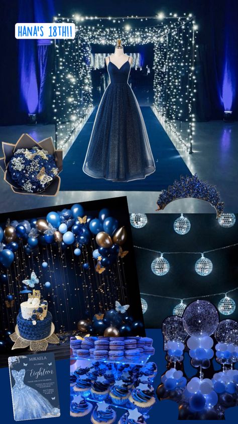 navy blue, under the stars, butterfly theme 18th birthday party Navy Blue Birthday Theme, Blue Birthday Theme, Blue Birthday Themes, Navy Blue Birthday, Butterfly Theme, 18th Birthday Party, Blue Birthday, Under The Stars, 18th Birthday