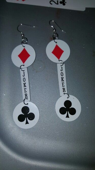 Diamond Joker Club dangle playing card earrings Card Earrings, Joker Card, Ear Rings, Playing Card, Made By Me, Cufflinks, Playing Cards, Custom Made, Couture