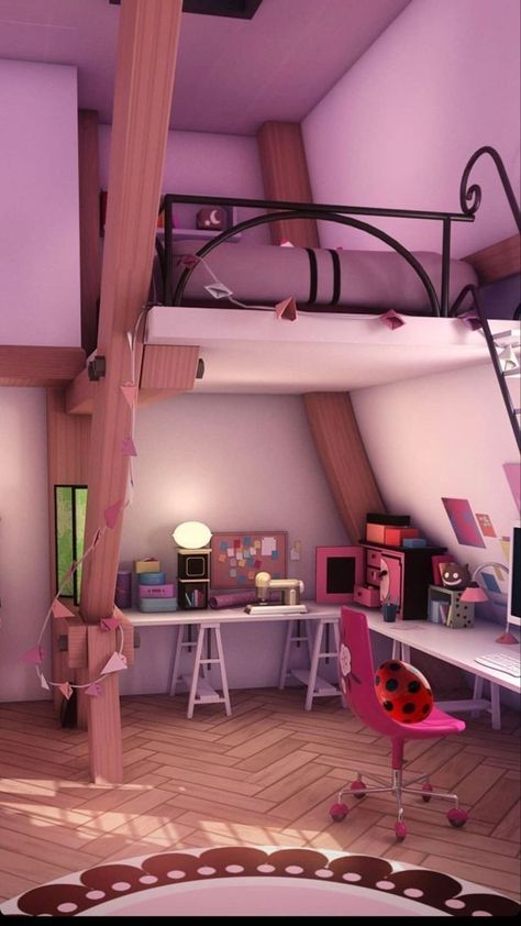 Marinette Dupain Cheng Room, Marinette Room Real Life, Marinette Bedroom, Marinette House, Miraculous Bedroom, Marinette Room, Ladybug Bedroom, Ladybug Room, Ladybug House