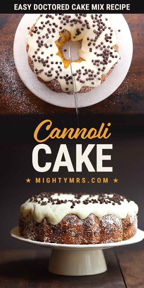 Ricotta Bundt Cake Recipes, Canola Cake Recipe, Cannoli Bundt Cake, Cannoli Cake Recipe Easy, Italian Ricotta Cake, Mostachon Cake Recipe, Homemade Cakes Recipes, Easy Cannoli Cake Recipe, Cake With Ricotta Cheese