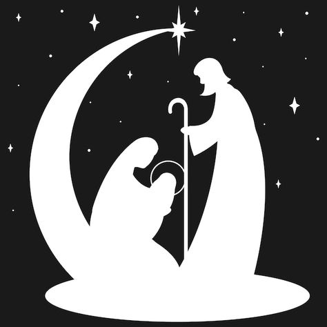 Simple Nativity Silhouette, Nativity Silhouette Printable, Nativity Scene Silhouette, Art Projector, Christmas Nativity Scene Display, Simple Nativity, Jesus In A Manger, Nativity Scene Display, Nativity Silhouette