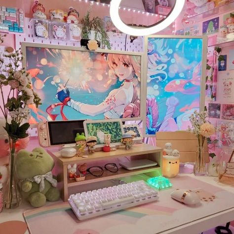 Kawaii Gaming Room Wallpapers - Wallpaper Cave Kawaii Gaming Room, Pink Gaming Setup, Gaming Setup Bedroom, Gaming Setup Ideas, Kawaii Room Ideas, List Inspiration, Desk Organisation, Edit Settings, Pink Clothing