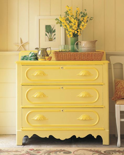 Yellow Dresser, Yellow Furniture, Yellow Cottage, Air Element, Dressers Makeover, Element Design, Interior Vintage, Yellow Room, Yellow Decor