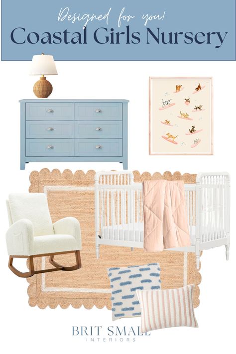 coastal girl nursery design Light Blue Girls Nursery, Nautical Girl Nursery, Beachy Nursery Girl, Nursery Ideas Coastal, Coastal Nursery Neutral, Coastal Nursery Girl, Coastal Baby Room, Nautical Nursery Ideas, Blue Nursery Girl