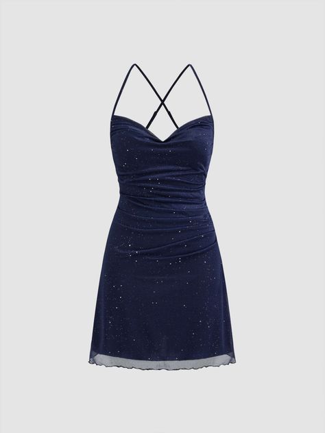 Dark Blue Slip Dress, Dress For Date, Blue Slip Dress, Bar Outfits, Sequin Dress Short, School Dance Dresses, Cute Homecoming Dresses, Banquet Dresses, Short Homecoming Dress