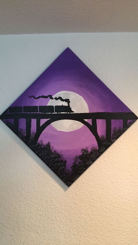 Painting Ideas, Acrylic Painting, Moon, Train, Purple, Canvas, Art