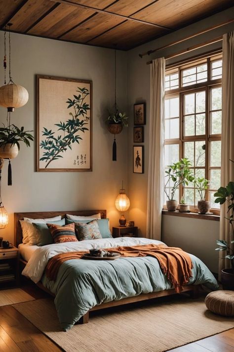 Antique White Walls, Japanese Inspired Bedroom, Decor Ideas Bedroom, Modern Bedroom Decor, Boho Bedroom Decor, Bedroom Decor Ideas, Bedroom Refresh, Small Room Bedroom, Simple Bedroom