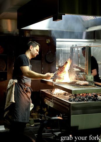 Chef Lennox Hastie cooking the beef rib the woodfired grill at Firedoor, Surry Hills Grill Restaurant Design, Commercial Kitchen Design, Wood Fired Cooking, Open Fire Cooking, Wood Grill, Bbq Grill Design, Sydney Restaurants, Fire Grill, Kitchen Grill