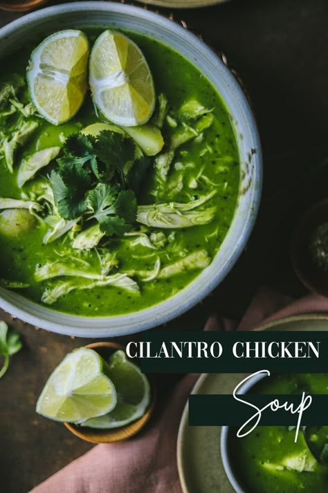 Cilantro Soup Recipe, Champagne Cream Sauce, Soup Recipe With Chicken, Cilantro Soup, Peruvian Chicken, Lobster Pasta, Peruvian Dishes, Cilantro Chicken, Green Soup