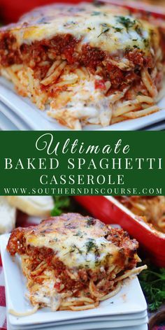 Ultimate Baked Spaghetti Casserole - southern discourse Ultimate Baked Spaghetti, Baked Spagetti, Easy Baked Spaghetti Recipe, Easy Baked Spaghetti, Spaghetti Casserole Recipe, Spagetti Recipe, Spaghetti Recipes Easy, Baked Spaghetti Casserole, Million Dollar Spaghetti