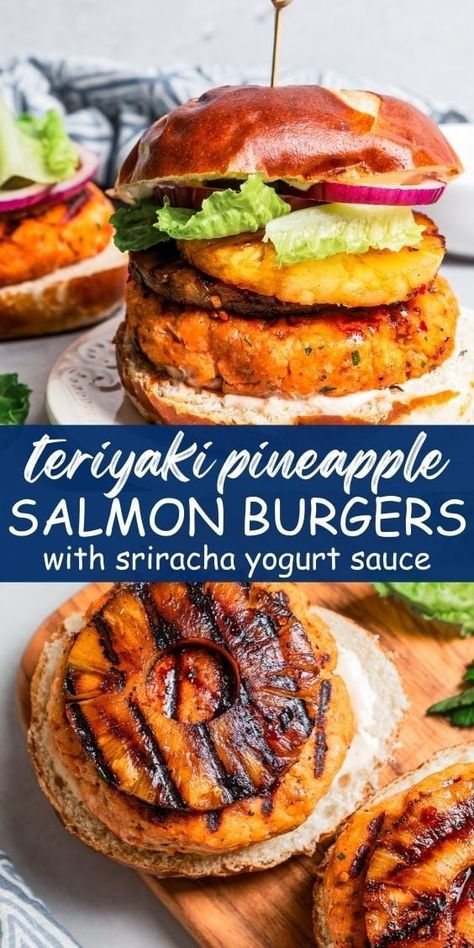 Teriyaki Salmon Burger, Salmon Patty Sandwich, Sauce For Salmon Burgers, Salmon Burger Toppings, Salmon Burger Sauce, Moist Salmon, Diethood Recipes, Healthy Salmon Burgers, Teriyaki Pineapple