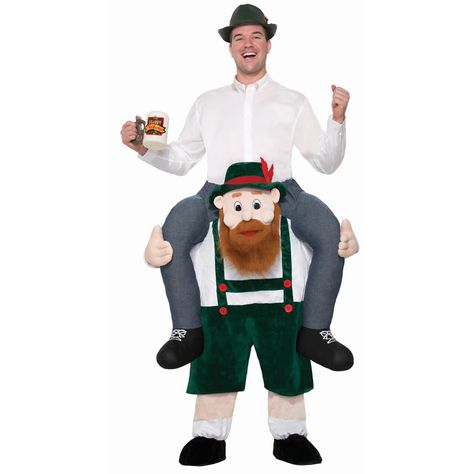 Oktoberfest Ride-On Piggyback Costume Celebrates Beer & German Drinking  #beer #costume #halloween #Oktoberfest Why sugar-coat it? If there is an entire month of the year devoted to solid excuses for alcoholic bliss, it could only be October. As if Halloween’s... Piggyback Costume, German Lederhosen, Halloween Party Bar, Beer Costume, Piggy Back Ride, Piggy Back, Halloween Parejas, St Patrick's Day Costumes, Oktoberfest Costume