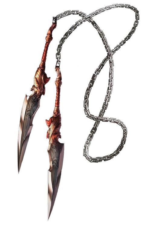 Chained Blades Concept Art, Chain Blades Design, Fantasy Items Concept, Fantasy Swords, Fantasy Blade, Types Of Swords, Pretty Knives, Arte Robot, Fantasy Props