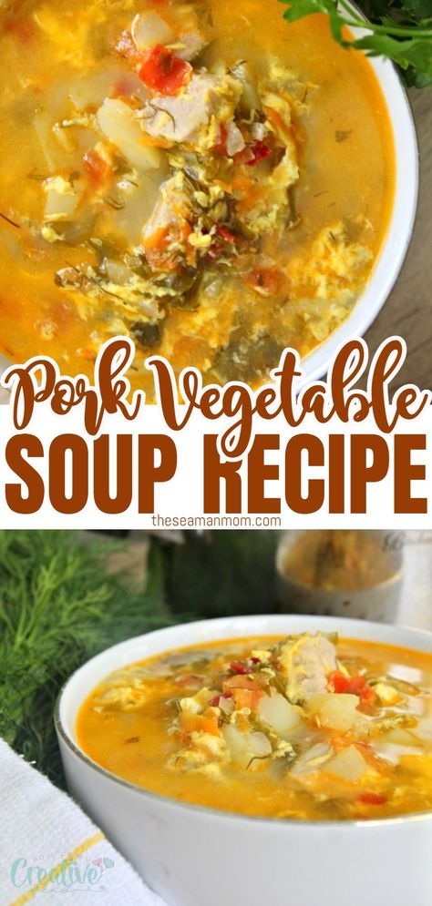 Packed-full of healthy vegetables, this pork chop soup is the perfect Sunday dinner idea! Comfort food at its best, this yummylicious pork soup also comes together in no time! #easypeasycreativeideas Leftover Pork Soup, Soups With Pork Loin, Pork Broth Uses, Leftover Pork Loin Recipes Soup, Pork Shoulder Soup Recipes, Pork Roast Soup Recipes, Leftover Pork Soup Recipes, Pork Broth Soup Recipes, Soup With Leftover Pork