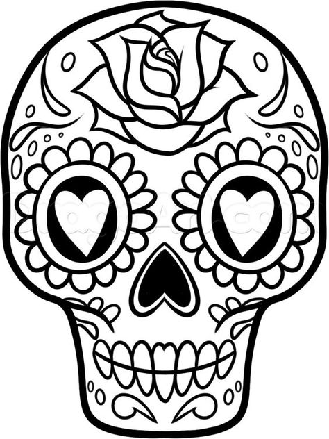 how to draw a sugar skull easy step 10 Simple Skull Drawing, Easy Skull Drawings, Sugar Skull Drawing, Easy Pictures To Draw, Den Mrtvých, Simple Skull, Skull Coloring Pages, Sugar Skull Tattoos, Skulls Drawing