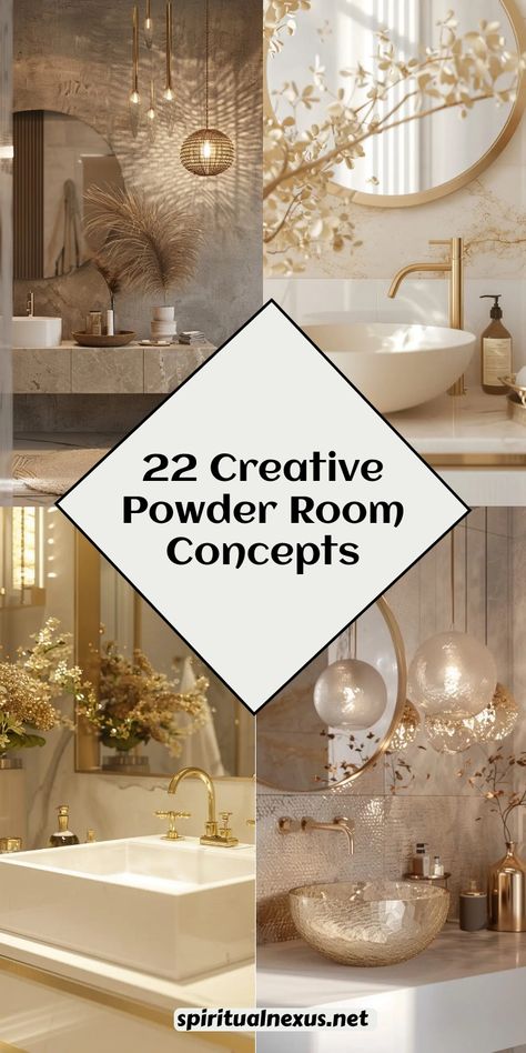 Unleash your creativity with these 22 unique powder room ideas. Play with color, patterns, and unconventional decor to create a truly memorable space. Dare to be different! #CreativeBathroom #UniqueDesign #HomeInspo French Powder Bathroom, Luxury Half Bathroom Ideas, Luxury Powder Room Design Modern, Half Bath Ideas Powder Rooms, Powder Room Ideas Modern Luxury, Powder Room Sinks And Vanities, Fancy Powder Room, Small Powder Room Ideas Modern, Powder Room Ideas Elegant Modern