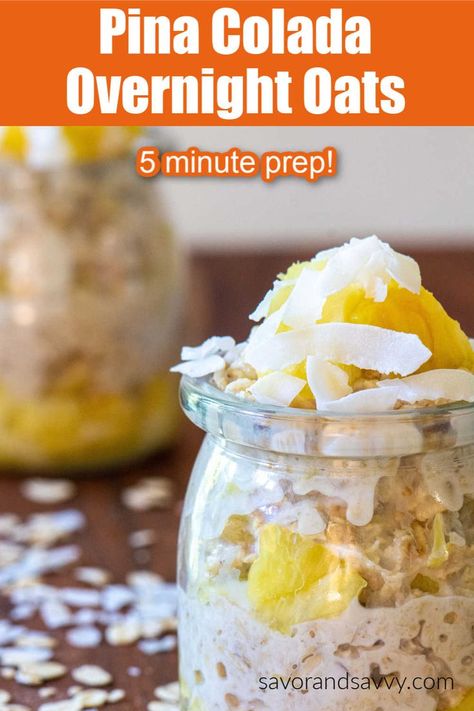 Pina Colada Overnight Oats Healthy, Overnight Oats Pina Colada, Pina Colada Overnight Oats, Mealprep Breakfast, Hearty Breakfast Recipes, On The Go Breakfast, Oatmeal Breakfast Cookies, Baked Oatmeal Cups, Parfait Breakfast