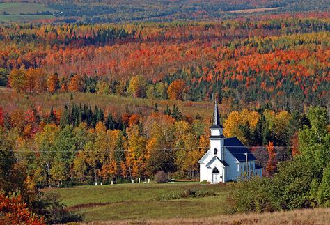 Country Church in Autumn - New Brunswick Canada - New Brunswick Autumn Foliage Country Churches, Canada Photography, New Brunswick Canada, Autumn Foliage, Country Church, New Brunswick, National Geographic Photos, Fall Photos, Best Photography